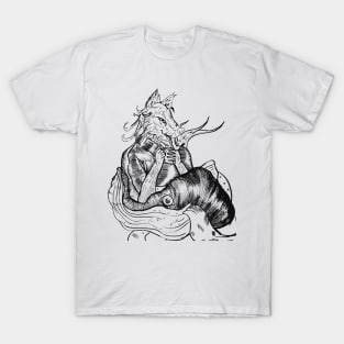 Surrealist Mastery Unveiled: Enchanting Wolf Manipulation in a Serene Surreal Setting T-Shirt